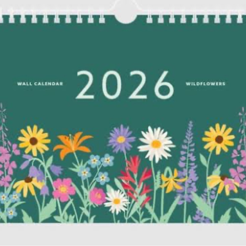 2026 Wildflower Wall Calendar - Teal and Multicolor Design